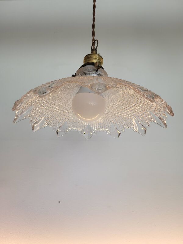 Lampe Holophane, Art déco, 30, structure en verre geribbelde, verre gegoten