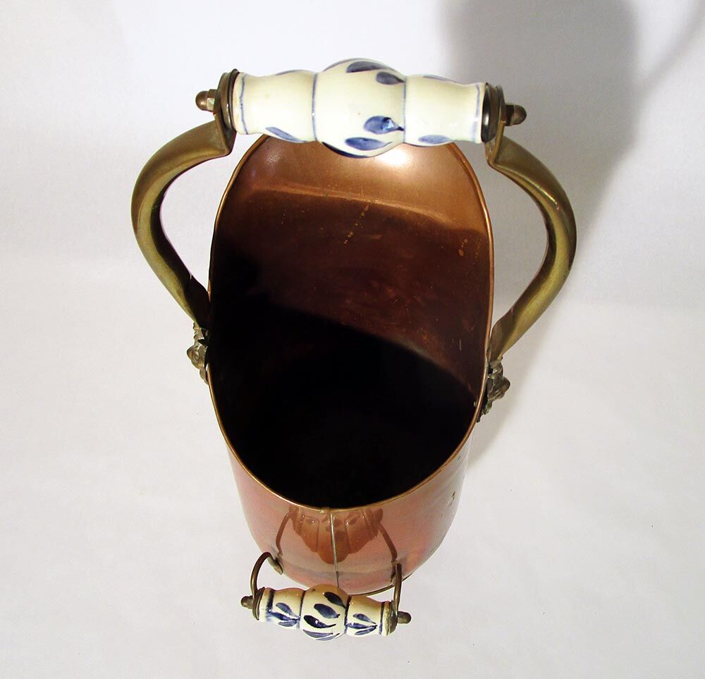 Copper and brass coal bucket