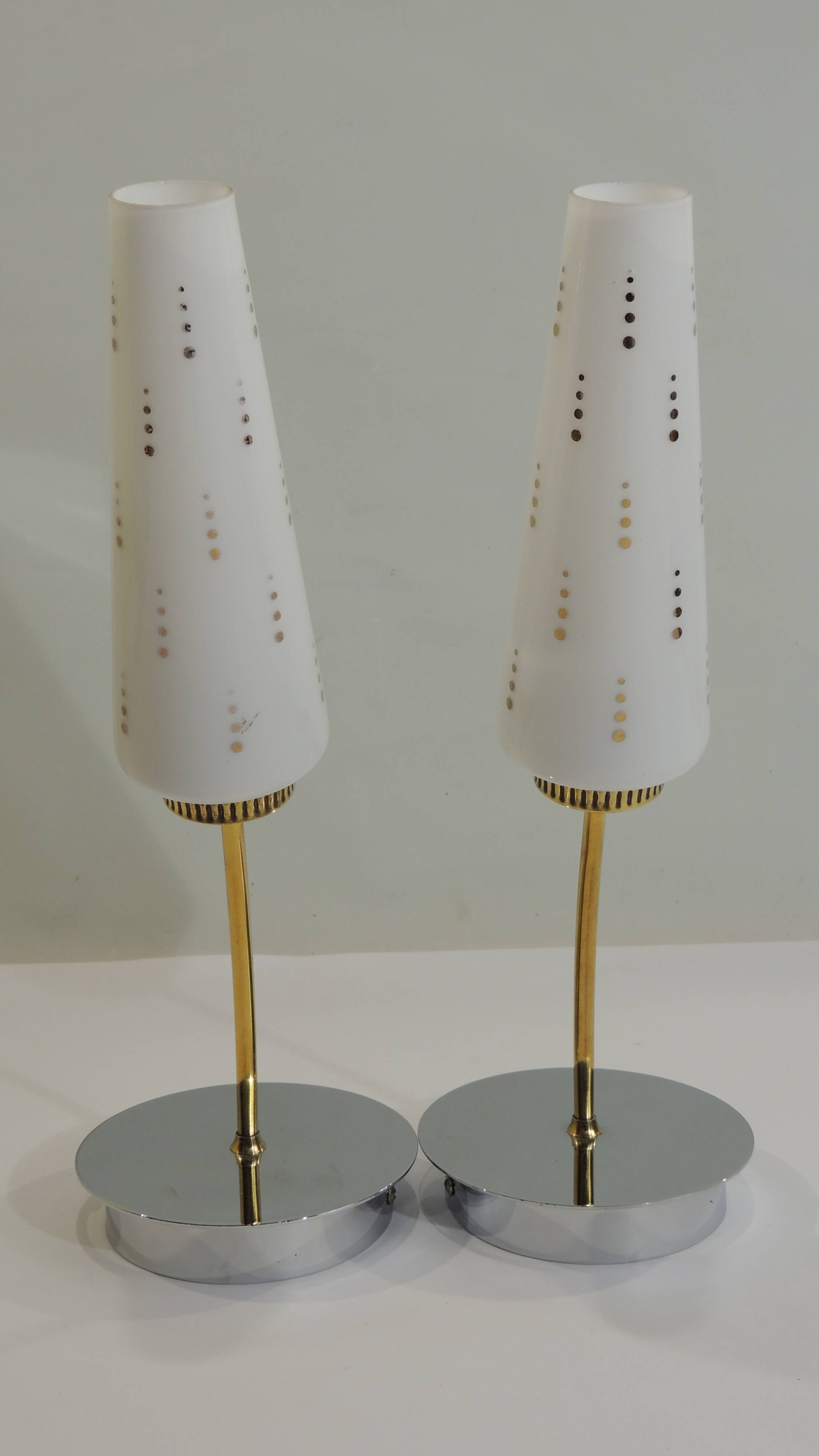 Pair of vintage wall sconces from the 1970s – Perforated opaline, brass