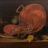 Oil on canvas still life with lobster early 20th century