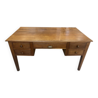 Wooden desk with 5 drawers, solid oak, 150x85cm, 1950.