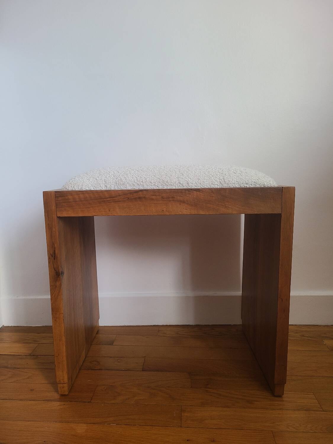 Antique Art Deco piano bench stool rosewood white bouclette fabric