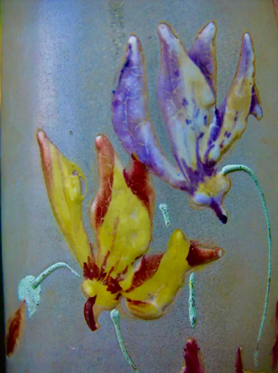 Magnificent Legras Art Nouveau vase from 1900 in frosted enamelled glass.