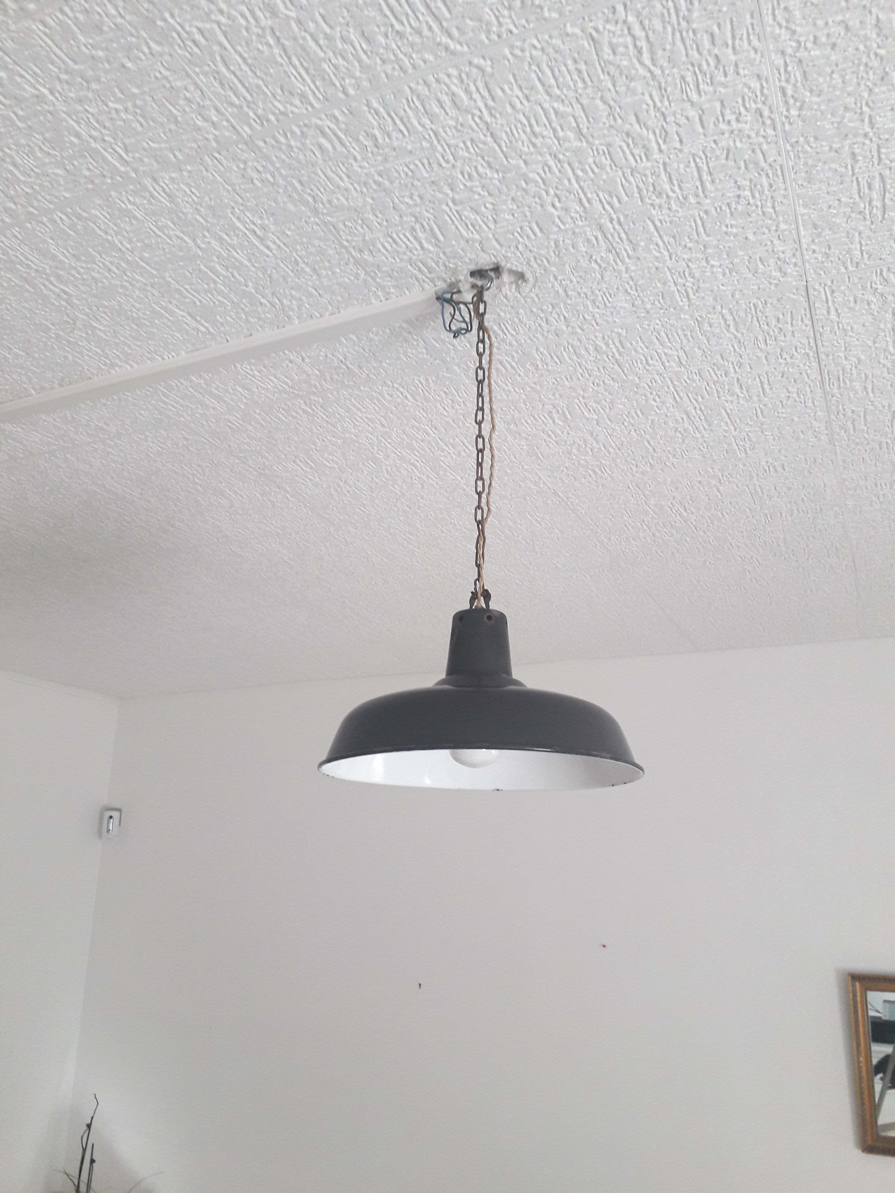Industrial suspension - Enamelled sheet Dark grey and white - Ø 35 cm -1950
