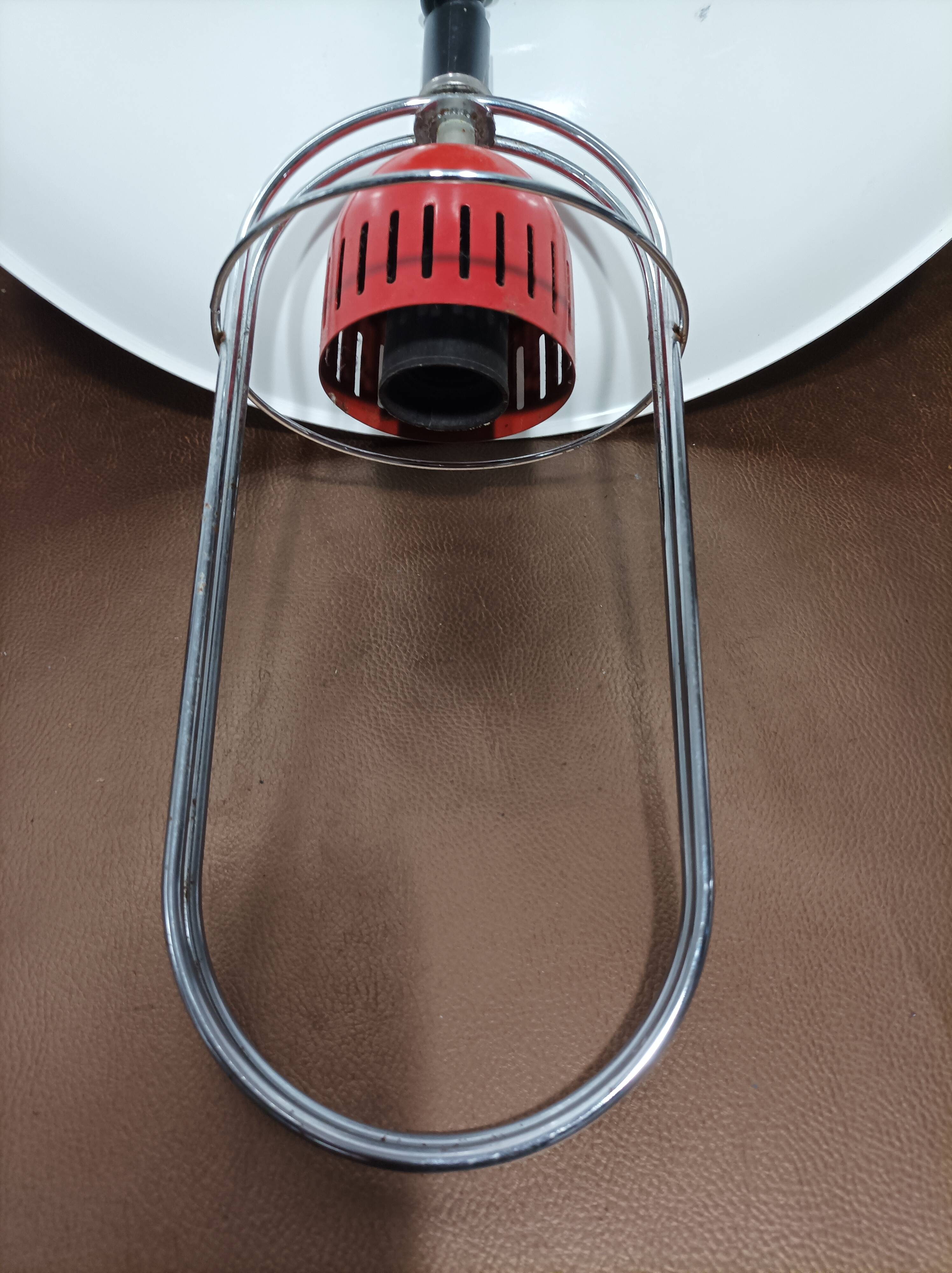 Suspension, red and white metal chandelier from the 70s