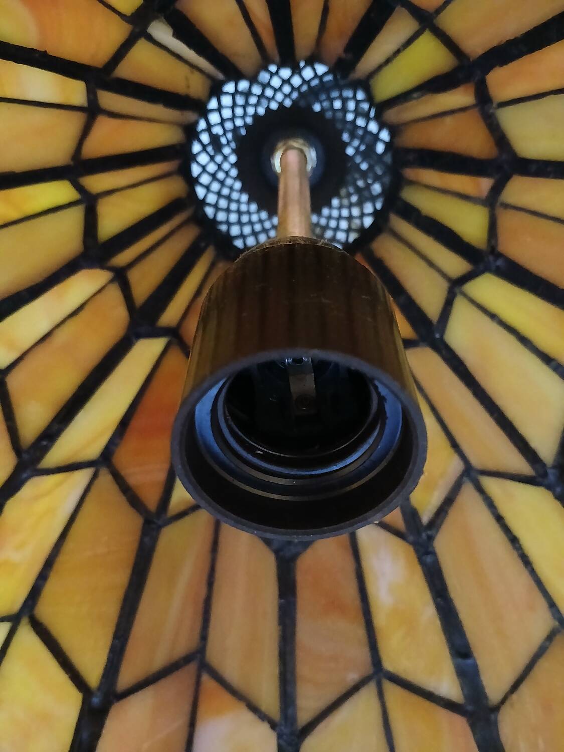 Antique stained glass and bronze pendant light