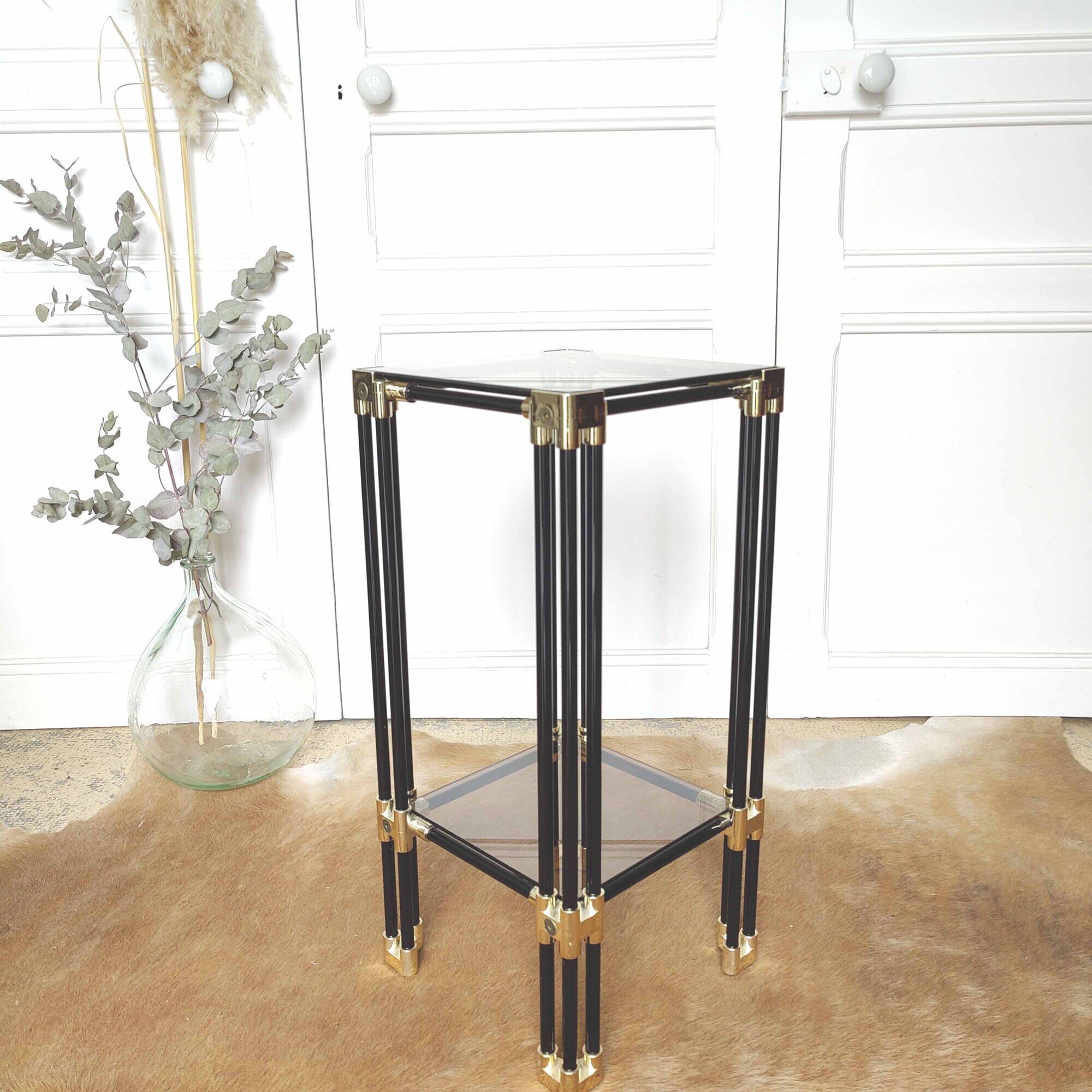 Fifth wheel end of sofa 70s metal black smoked glass