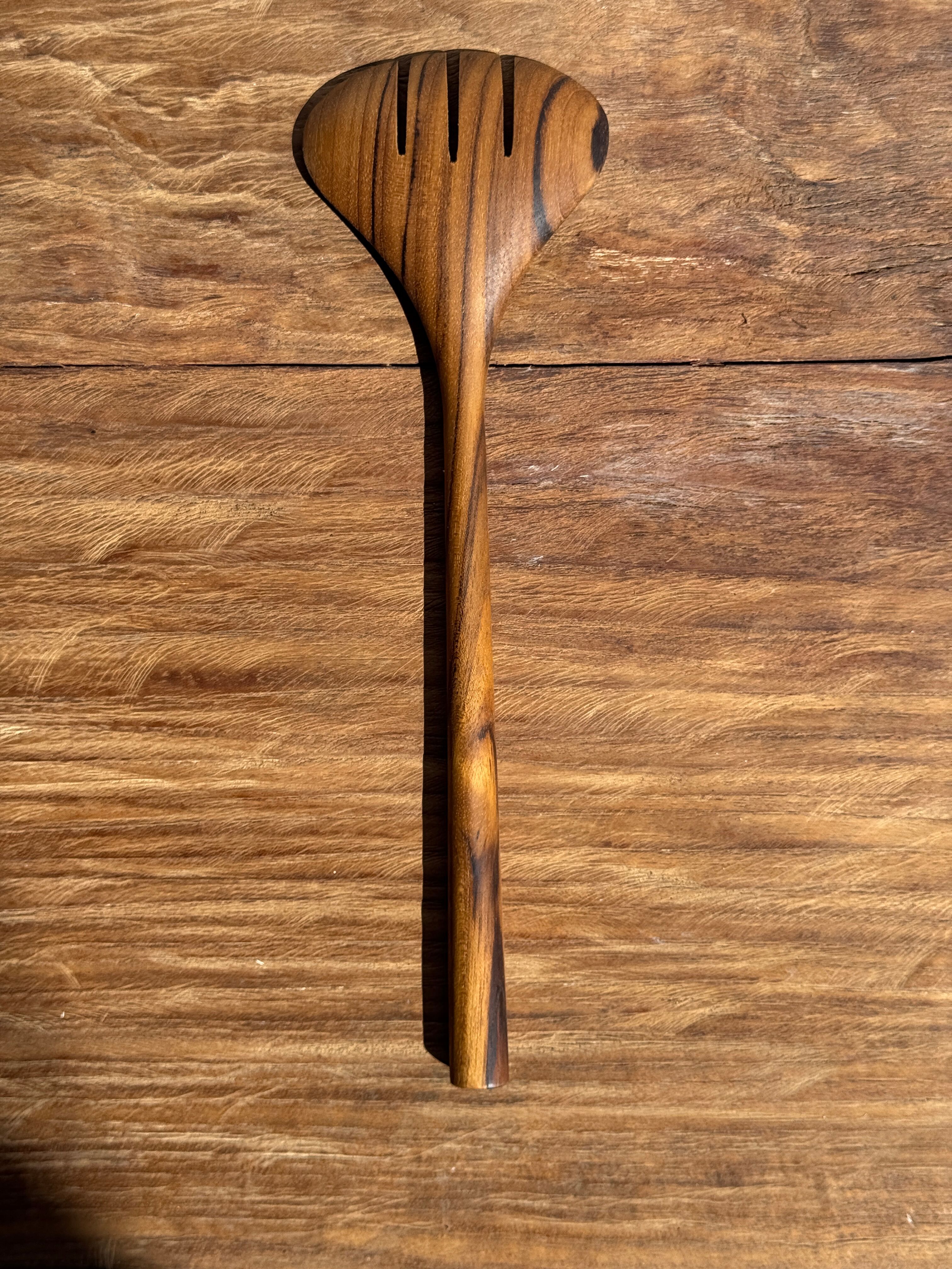 Salad server or large oval split teak spoon. L18 D8.5