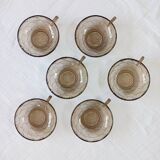 Set of 6 Art Deco dessert bowls in smoked glass.