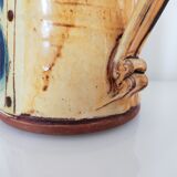 Cruche terre cuite émaux jaune et bleu