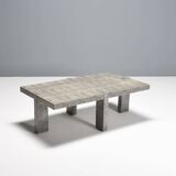 1970s Faux Crocodile Skin and Marble Coffee Table