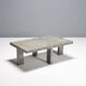 Table basse en fausse peau de crocodile et marbre des années 1970