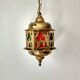 Suspension lantern in moucharabieh brass, colored windows