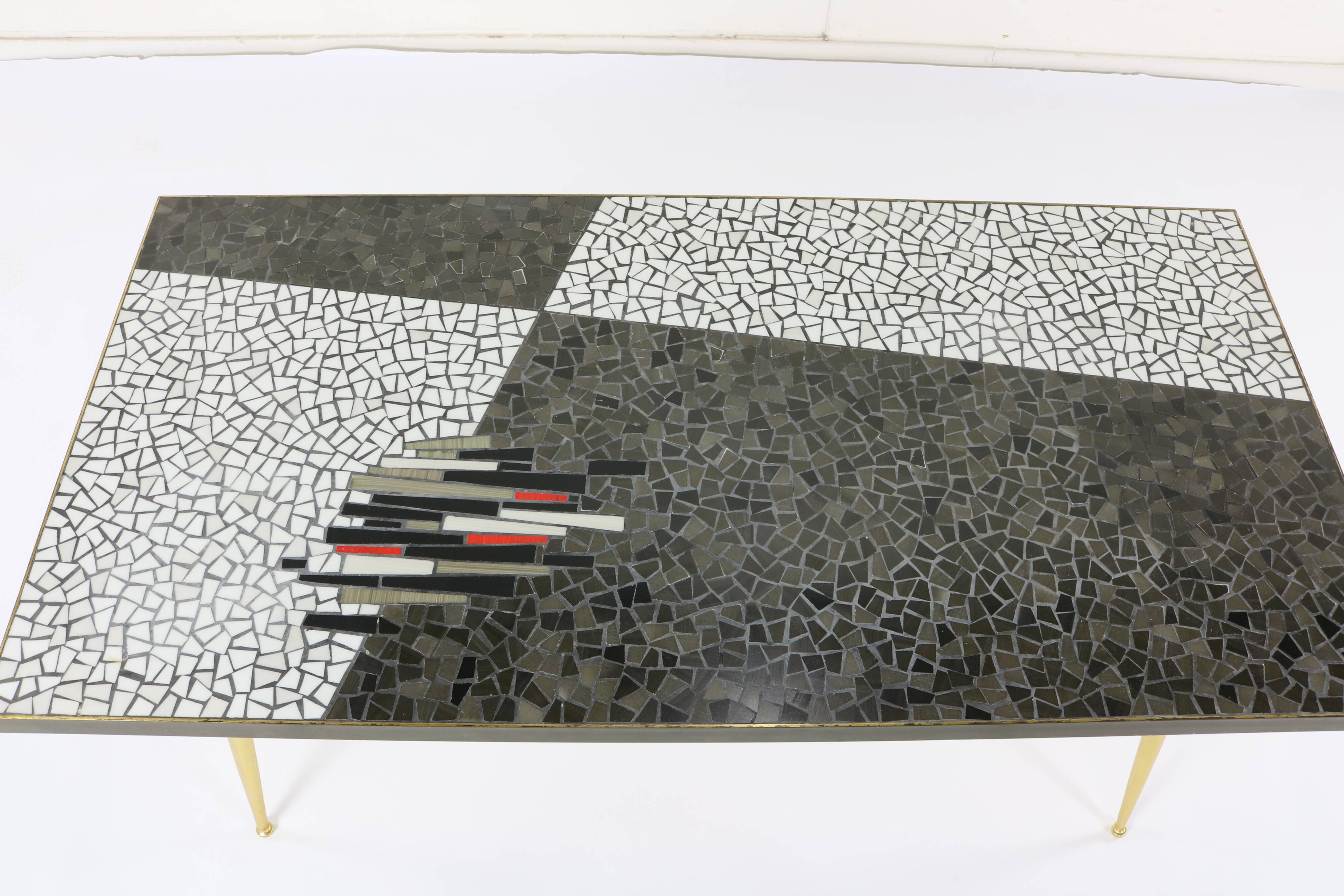German design mosaic coffee table with brass legs