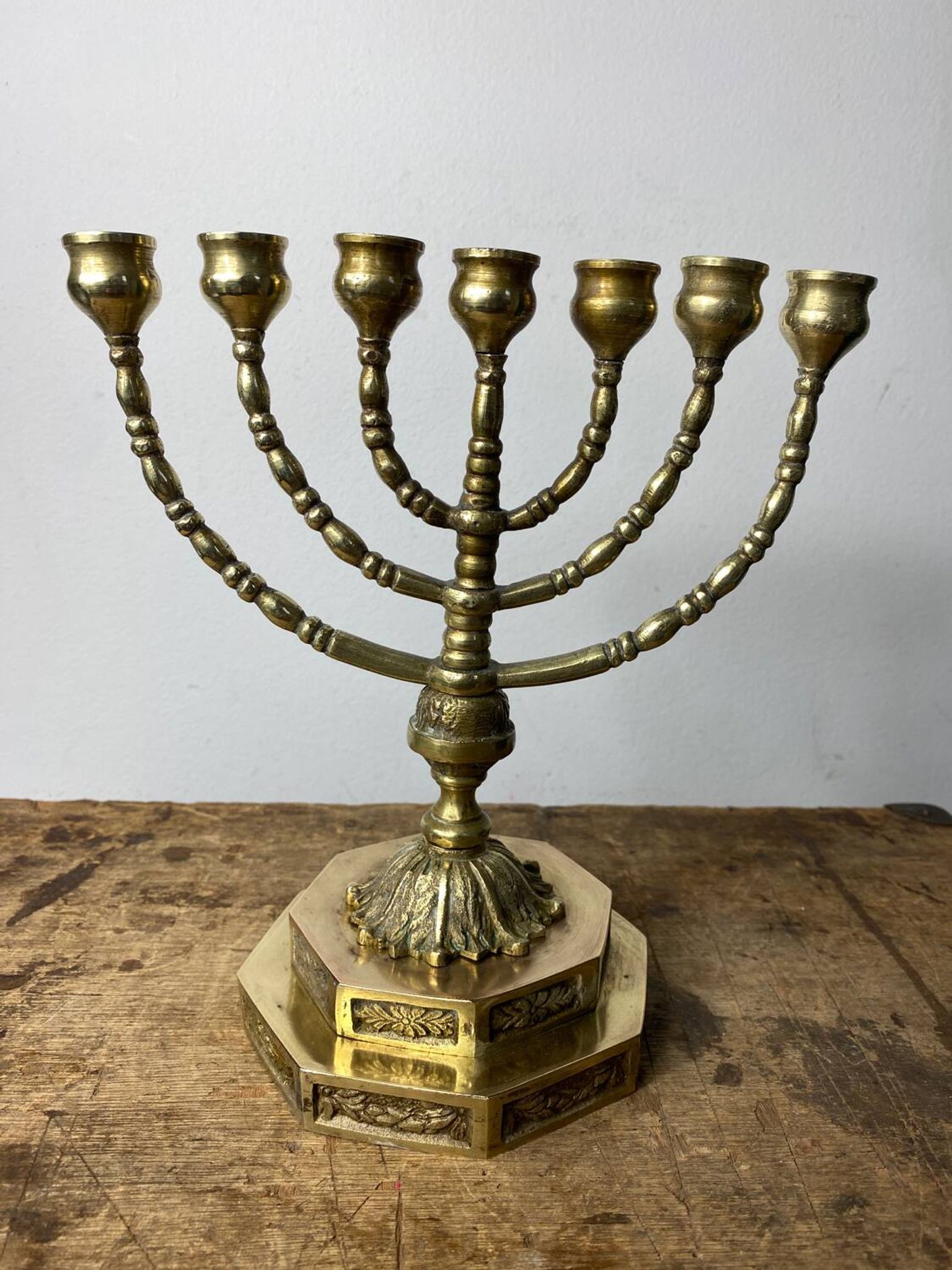 Candlestick, Seven-branched Menorah in brass