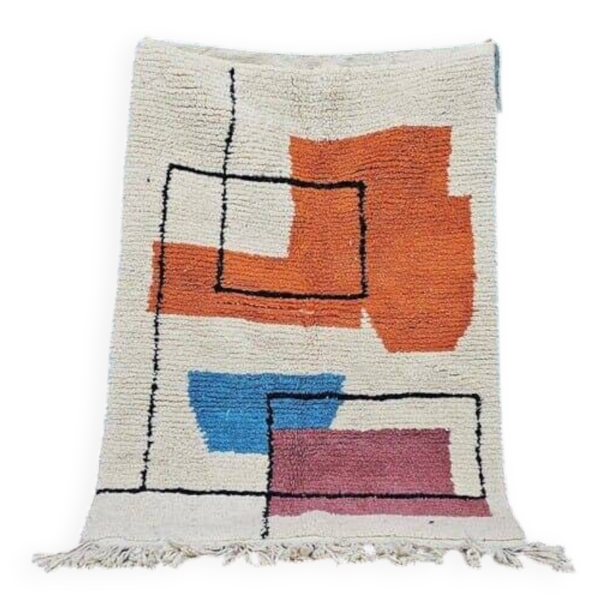 Traditional handmade wool Berber rug with colourful patterns.