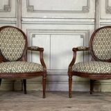 Pair Of Louis XVI Armchairs In Carved Wood, 18th Century