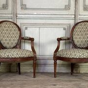 Pair Of Louis XVI Armchairs In Carved Wood, 18th Century