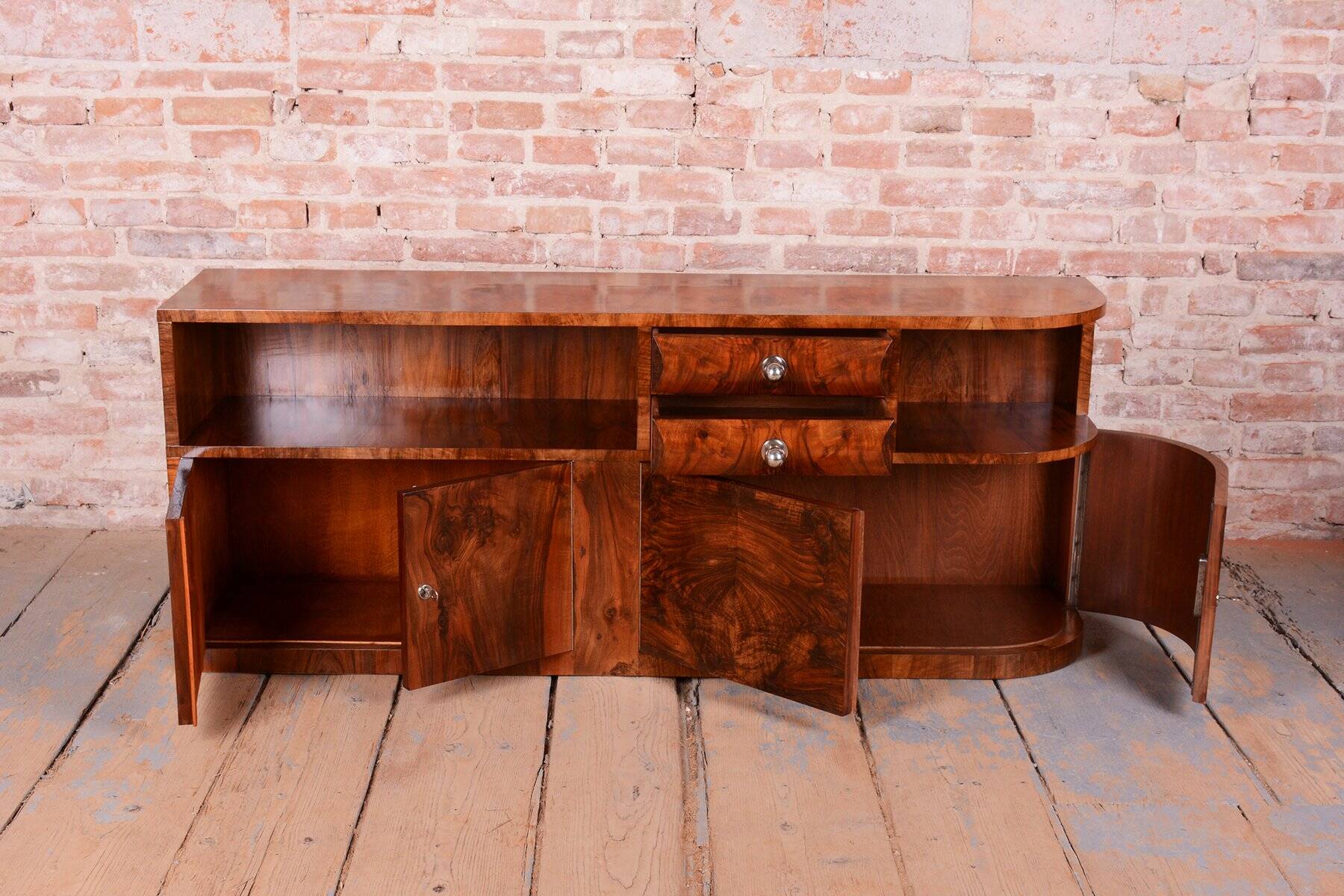 Buffet Art Déco en noyer et chrome, années 1920