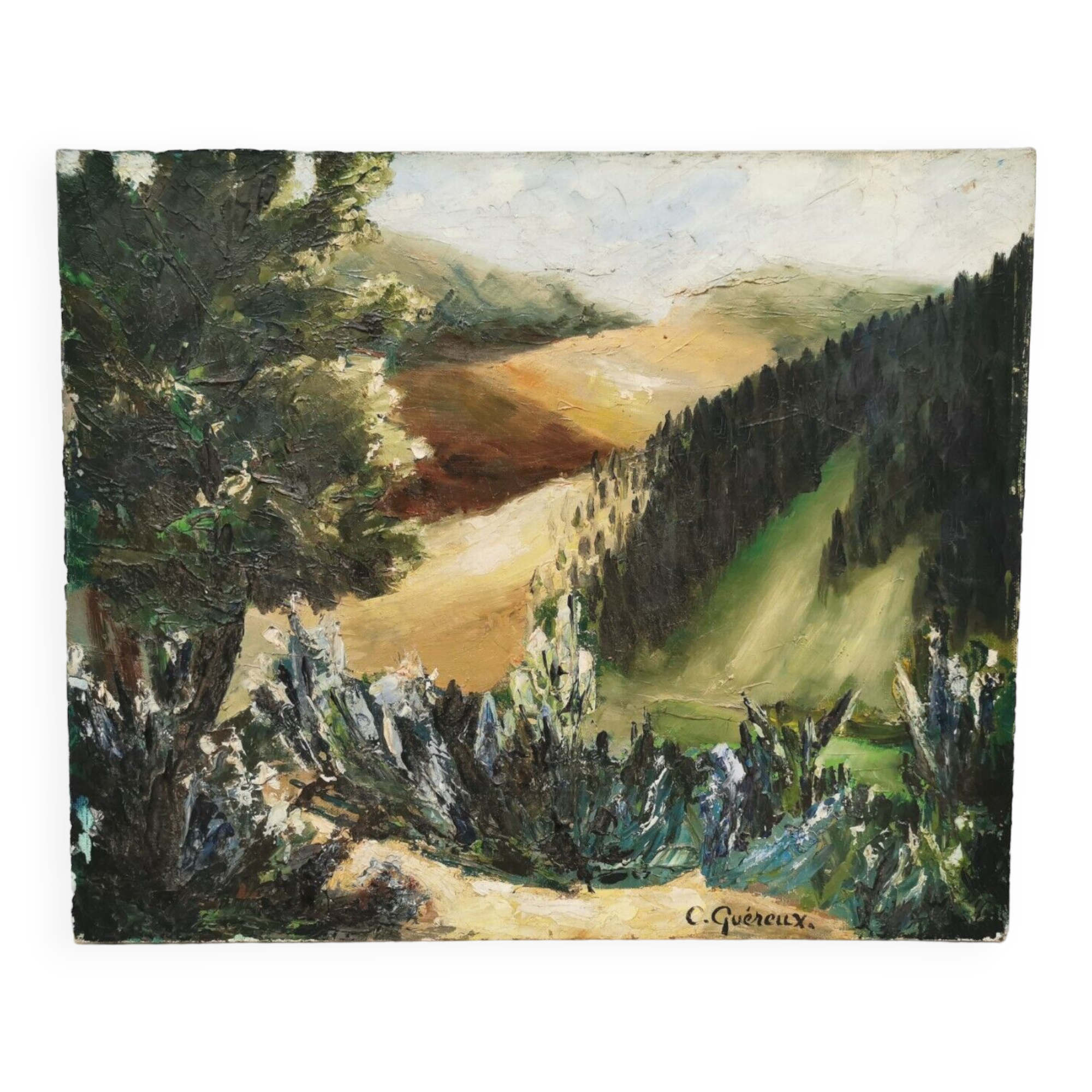 Painting signed Quéreux? landscape , Oil on canvas