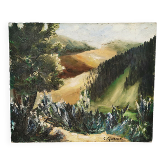Painting signed Quéreux? landscape , Oil on canvas