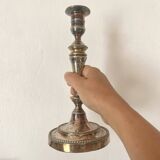 Pair of silver-plated metal candlesticks