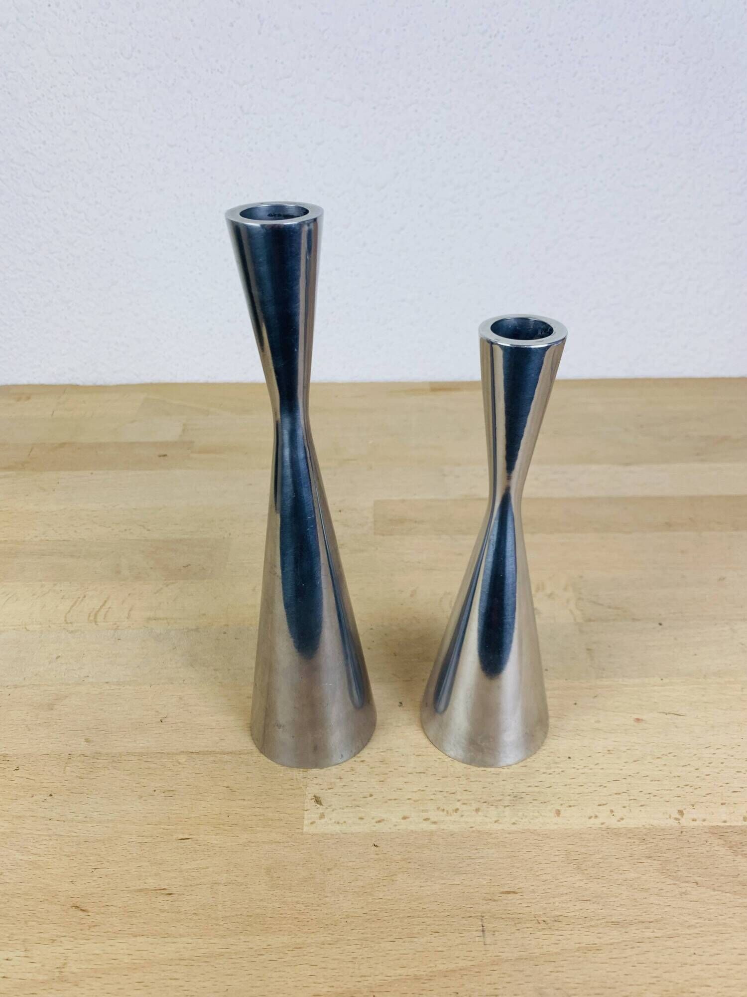 2 aluminum diabolo candle holders by Erika Pekkari for Ikea