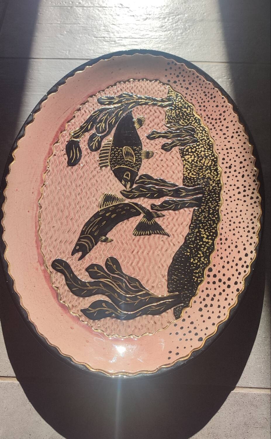 Large enamelled earthenware dish signed Tony Jaillet from the 1950s-60s.