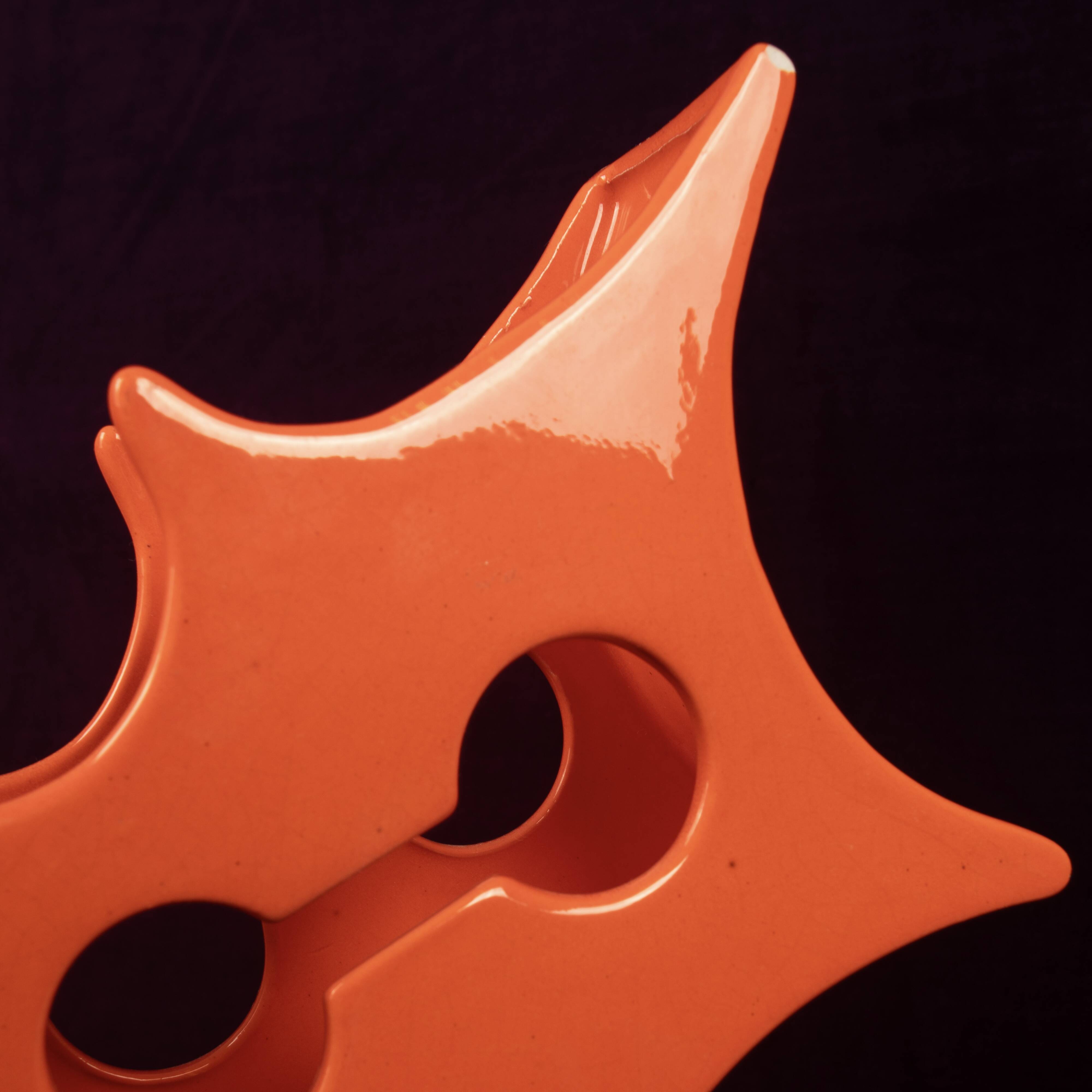 Abstract Orange Ceramic Sculptural Vase, Postmodern / Space Age, Italy, 1980