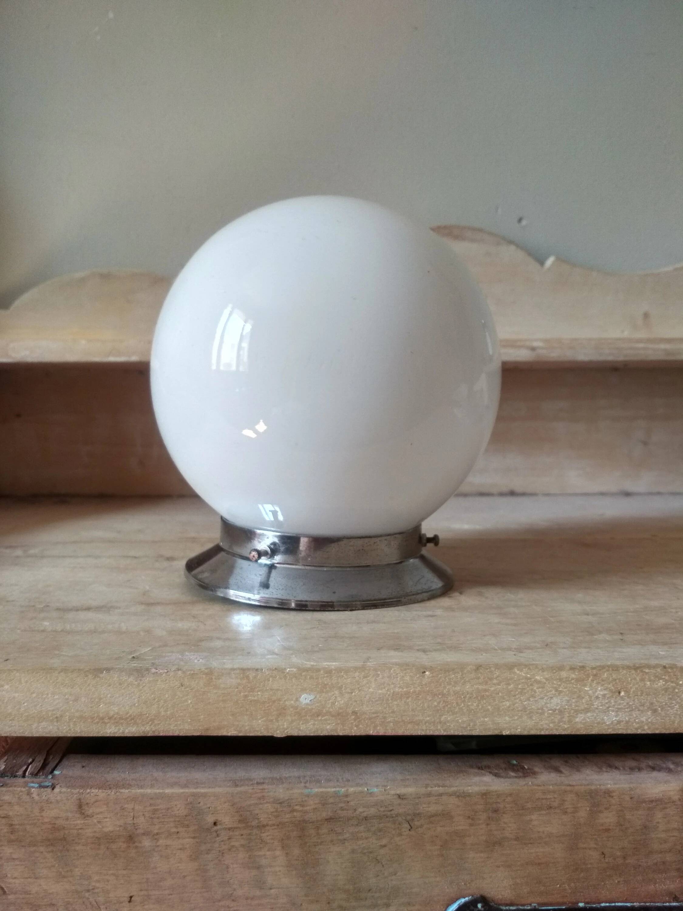 1940s ceiling light, white opaline globe
