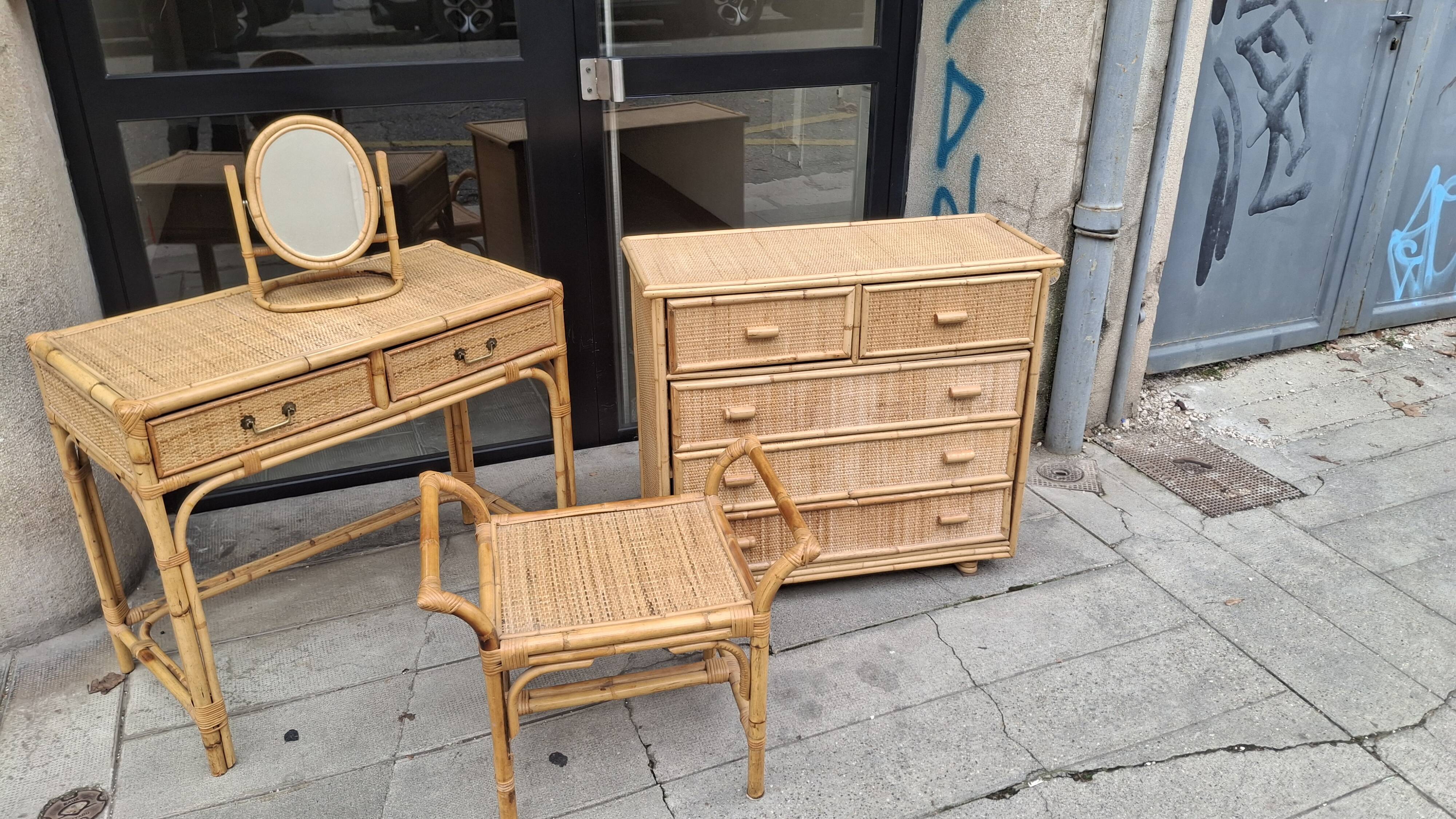 Woven rattan and wicker furniture. Vintage.