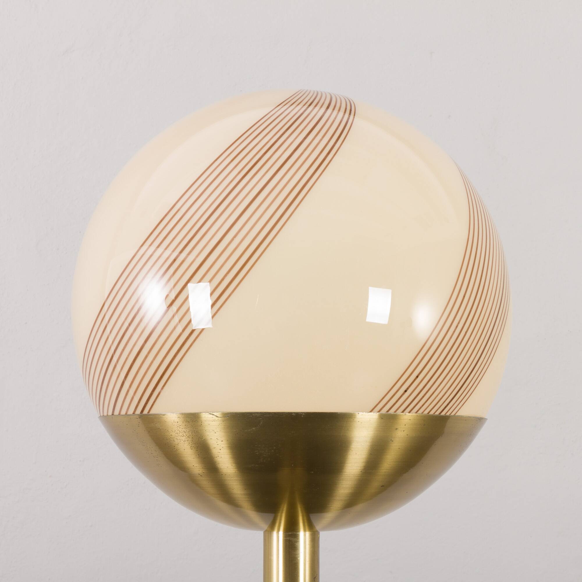 Venini Italian brass floor lamp with Murano swirl globe, Italy 1970s