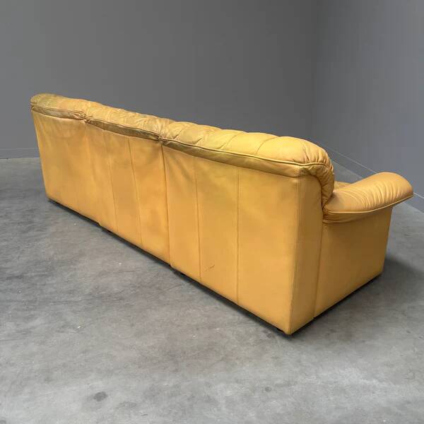 Yellow leather lounge sofa by Laauser, 1970s