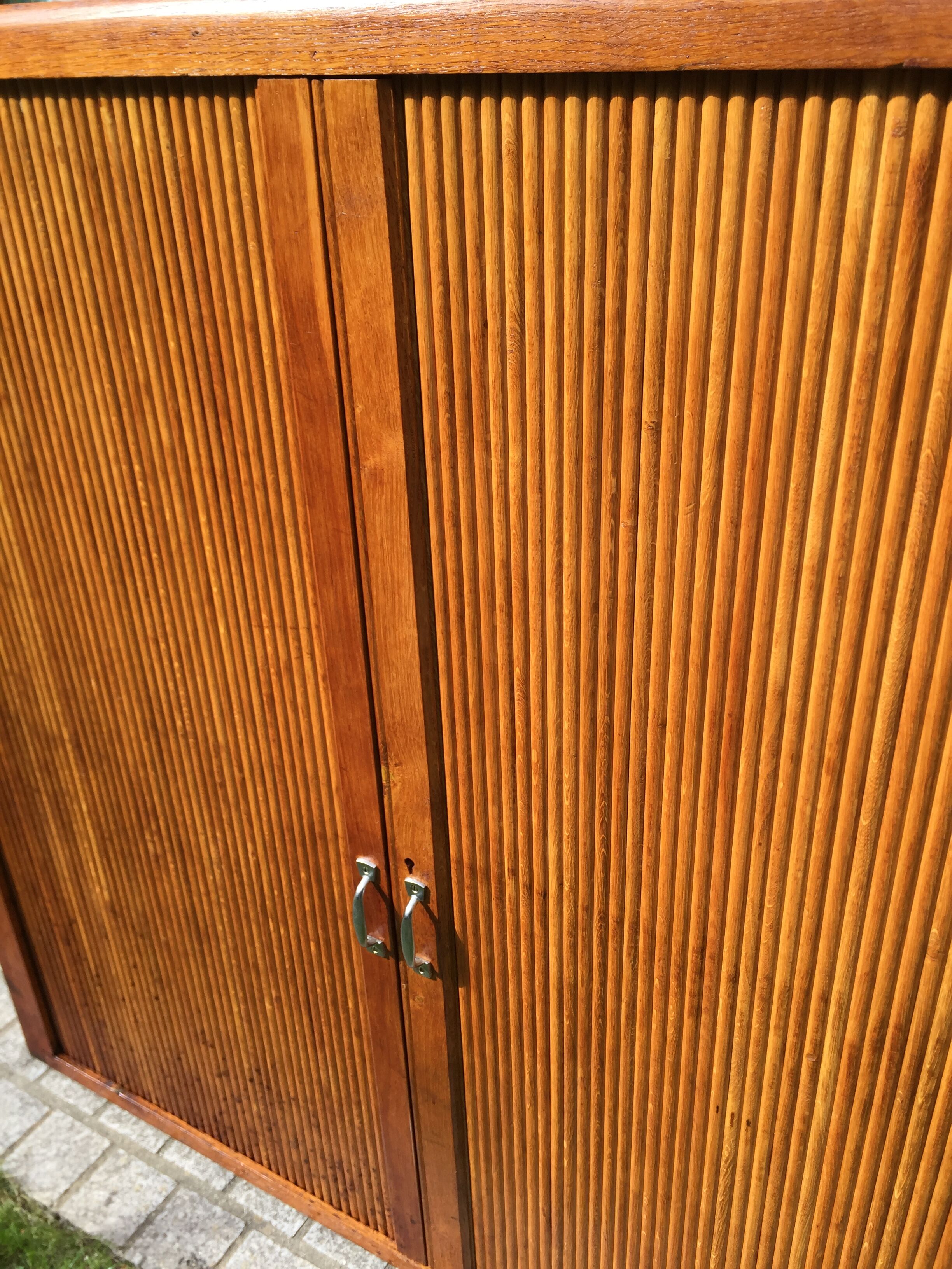 Low cupboard / curtain 1950 vintage blond oak buffet