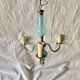 Turquoise opaline and vintage metal chandelier - 3 arms