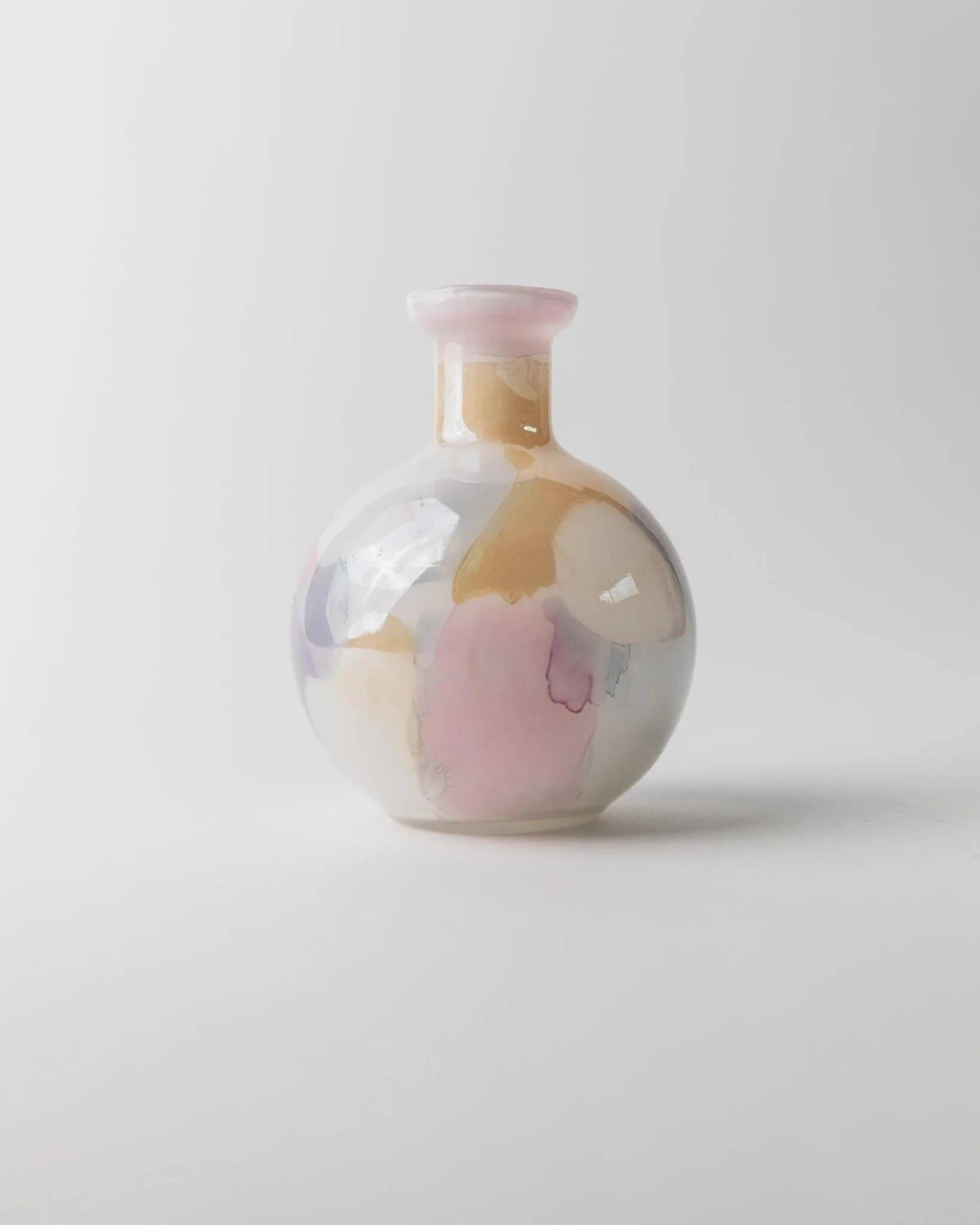Milky White Murano Glass Vase with Pastel Dots Italian 1980s Vintage Table Decor