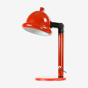 Midcentury red metal table lamp, Czechoslovakia 1960