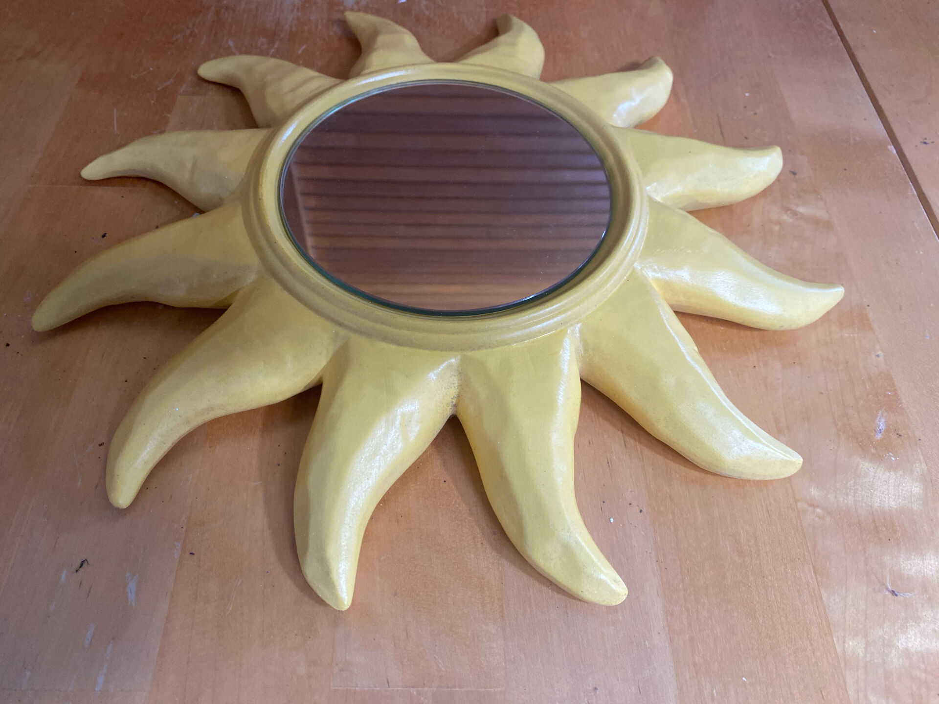 Vintage Yellow Ceramic Sun Mirror D. DINIS #E067