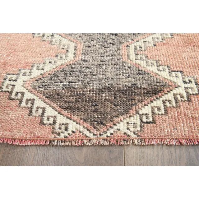 1970s Turkish Oushak Handmade Wool Cotton Orange Runner Rug 102x381