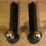 Pair of Napoleon III andirons from the 19th century in cast iron and brass