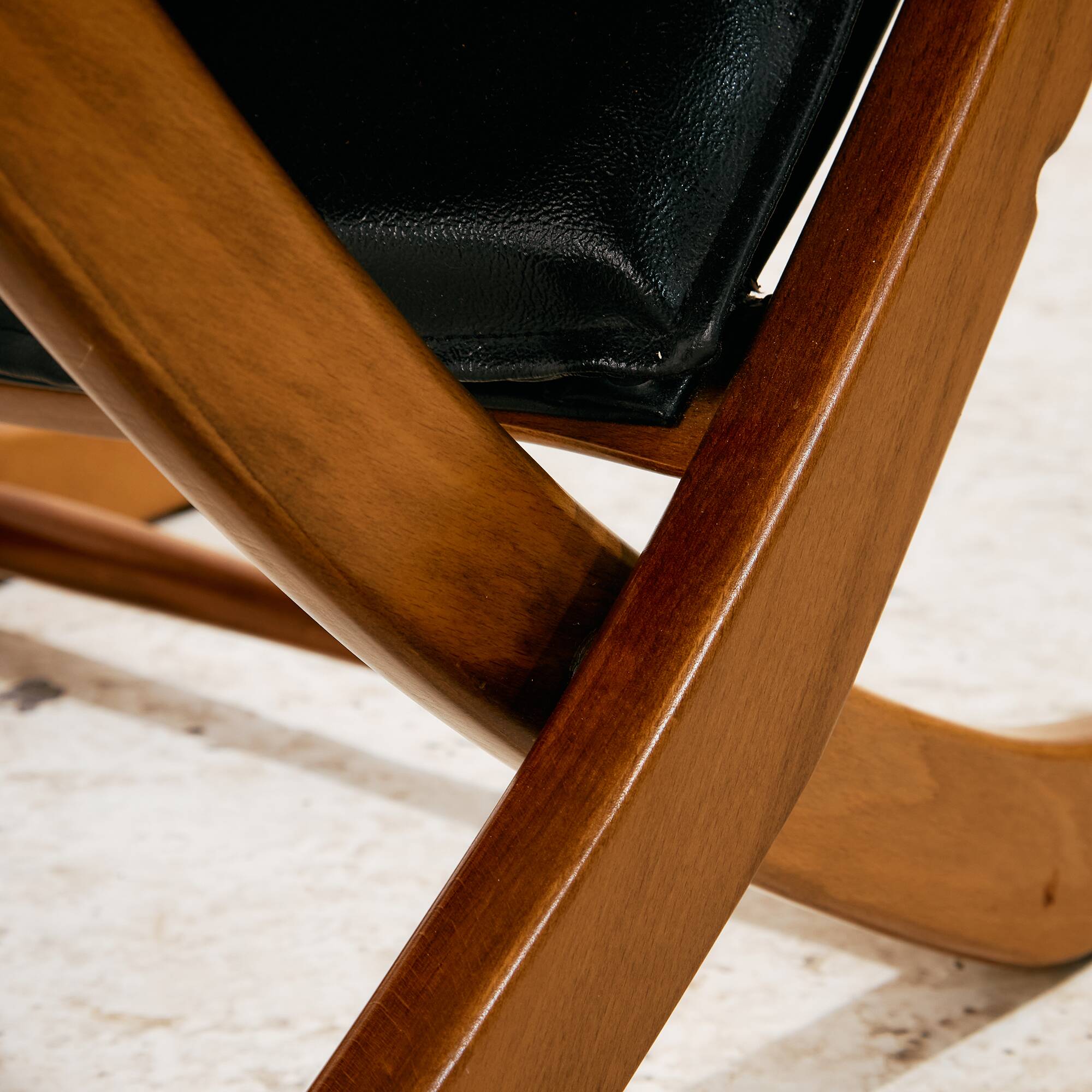 Beech armchair with leather upholstery