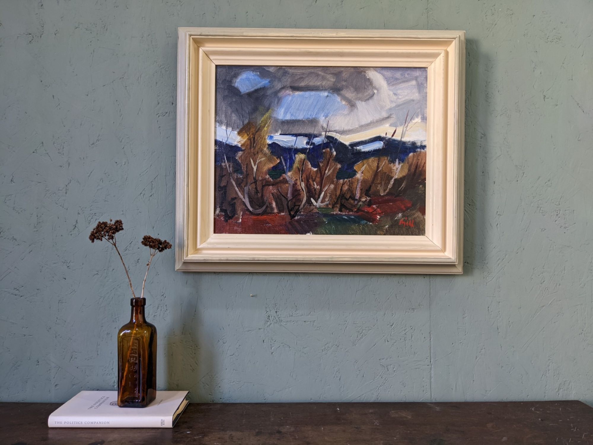Mid-century modern swedish vintage landscape oil painting