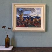 Mid-century modern swedish vintage landscape oil painting