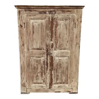 Armoire ancienne en bois façade beige/ jaune pâle