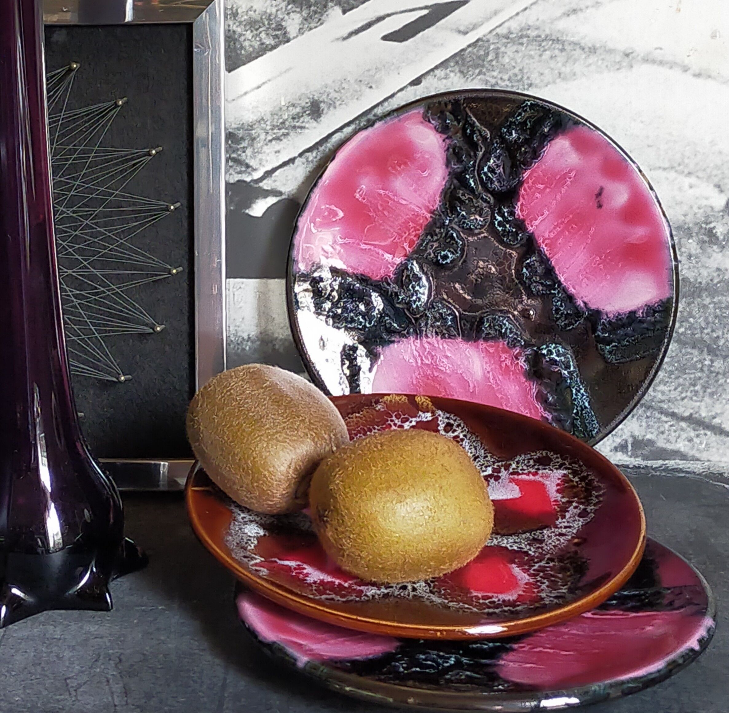 Three ceramic dessert plates from Vallauris 50s