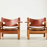 Borge Mogensen Pair of Spanish Chairs model 2226 for Fredericia Denmark 1958
