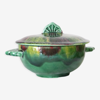 Ceramic box, green, 1950, vintage French