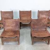 Set of 5 Spanish Leather and Oak Chairs