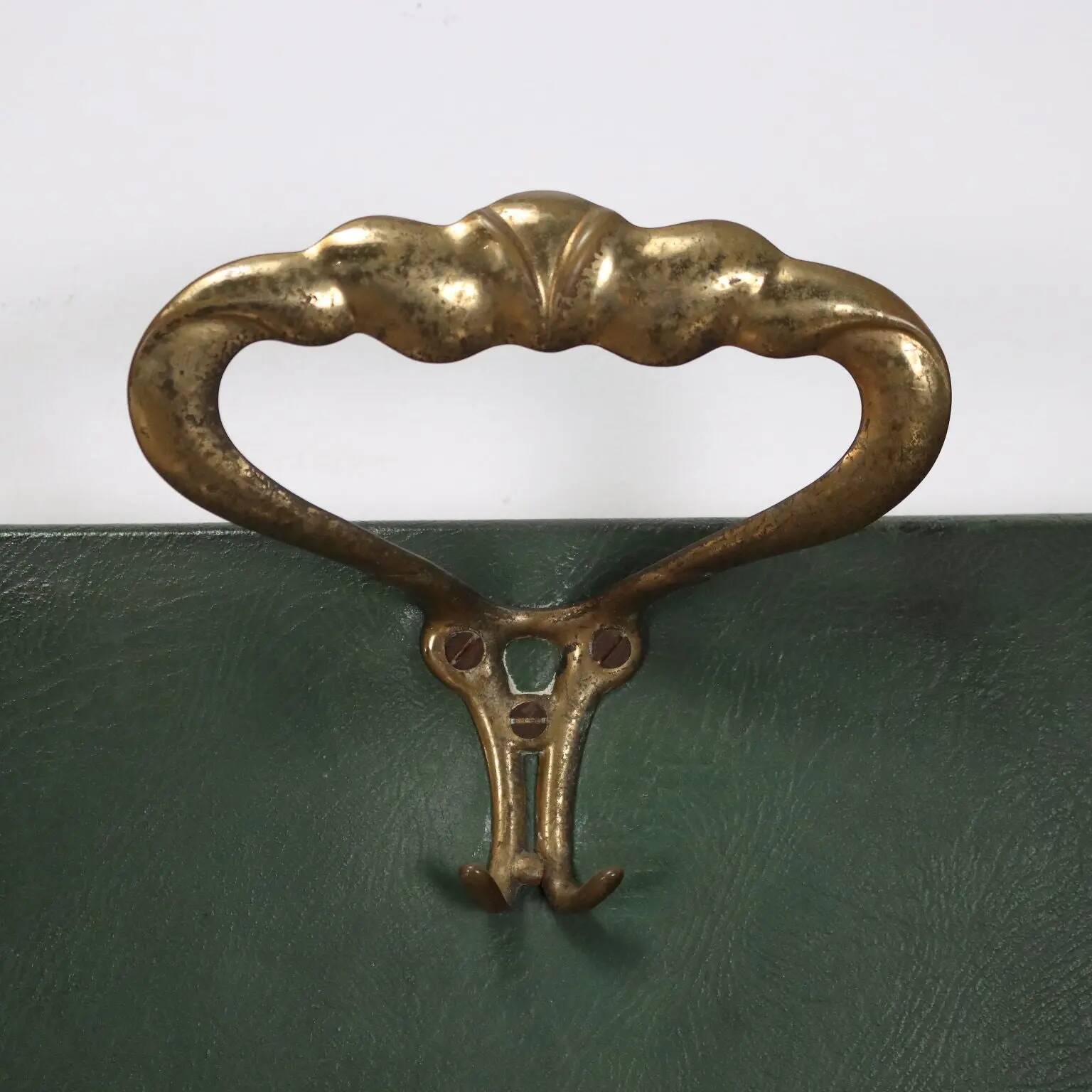 Vintage coat rack in brass, faux leather and glass, Italy, 1950s