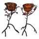 Pair of Art Deco style candle holders in wrought iron and amber blown glass.